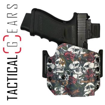 BLACK TRIDENT® "RAVEN" G19 FAST OWB HOLSTER RECHTSHÄNDIG SKULLS & ROSES